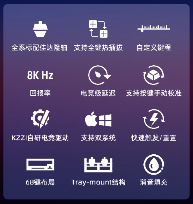 珂芝 G68SE 磁轴键盘开售：侧刻键帽、8KHz 回报率 / Tray-mount 结构，349 元