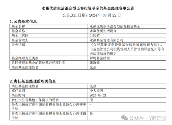 持续动荡！永赢基金权益副总光磊业绩全报亏，离任或水土不服？