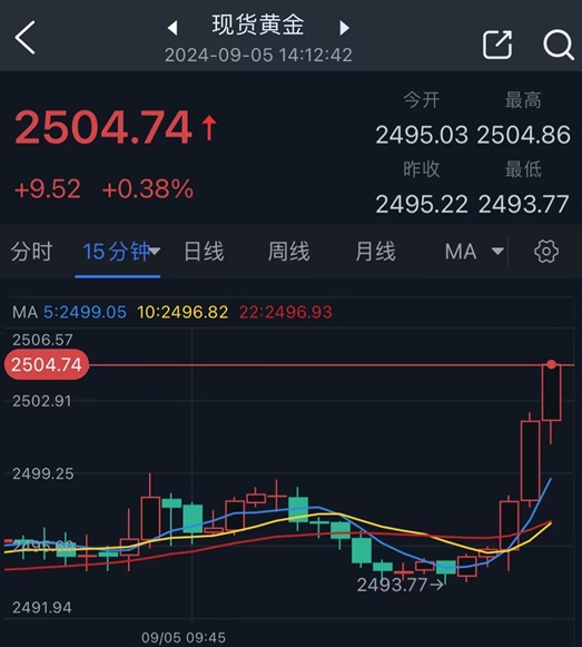 黄金突发大行情！金价短线急涨逼近2505美元